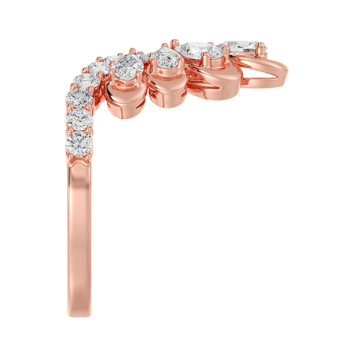 18K Rose Gold Blooming Floret Cather Ring featuring 7 pear-cut and 15 round-cut lab-grown diamonds, with a combined 1.45 carats, crafted in an elegant floral motif.