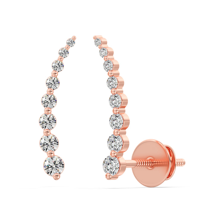 18K Rose Gold Curved Stud Earrings featuring Round Lab-Grown Diamonds, 0.42ct, elegant and contemporary style.