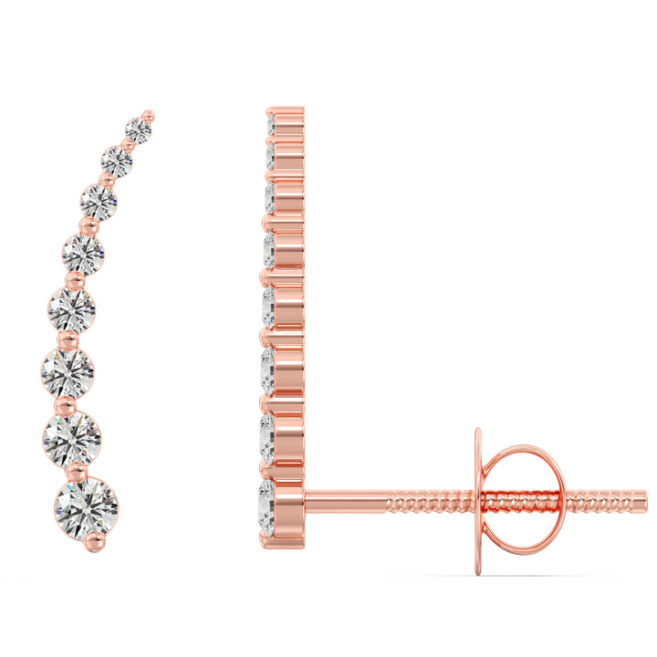 18K Rose Gold Curved Stud Earrings featuring Round Lab-Grown Diamonds, 0.42ct, elegant and contemporary style.