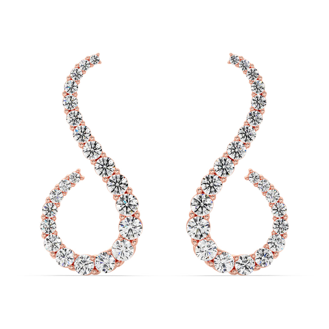 18K Rose Gold Hoop Earrings adorned with 3.9 Ct EF/VS round lab-grown diamonds, offering a warm, romantic glow with a secure latch-back closure