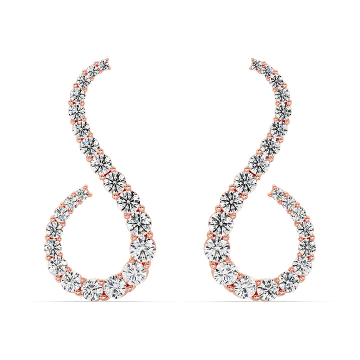 18K Rose Gold Hoop Earrings adorned with 3.9 Ct EF/VS round lab-grown diamonds, offering a warm, romantic glow with a secure latch-back closure