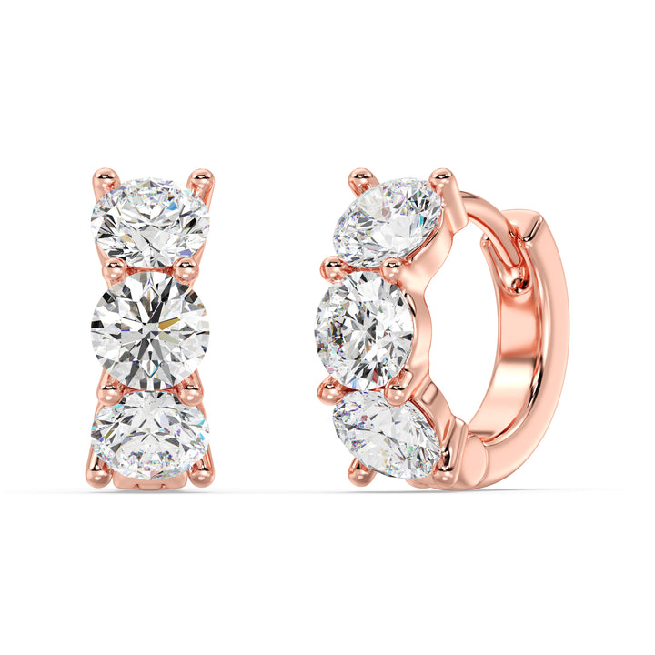 18K Rose Gold Huggie Hoop Earrings featuring 1.38 Ct Round Lab-Grown Diamonds – Timeless Luxury with Modern Sophistication