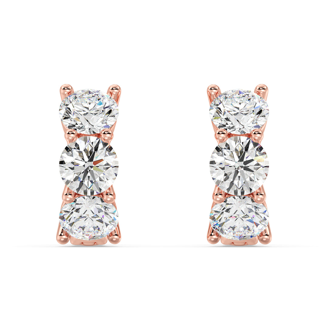 18K Rose Gold Huggie Hoop Earrings featuring 1.38 Ct Round Lab-Grown Diamonds – Timeless Luxury with Modern Sophistication