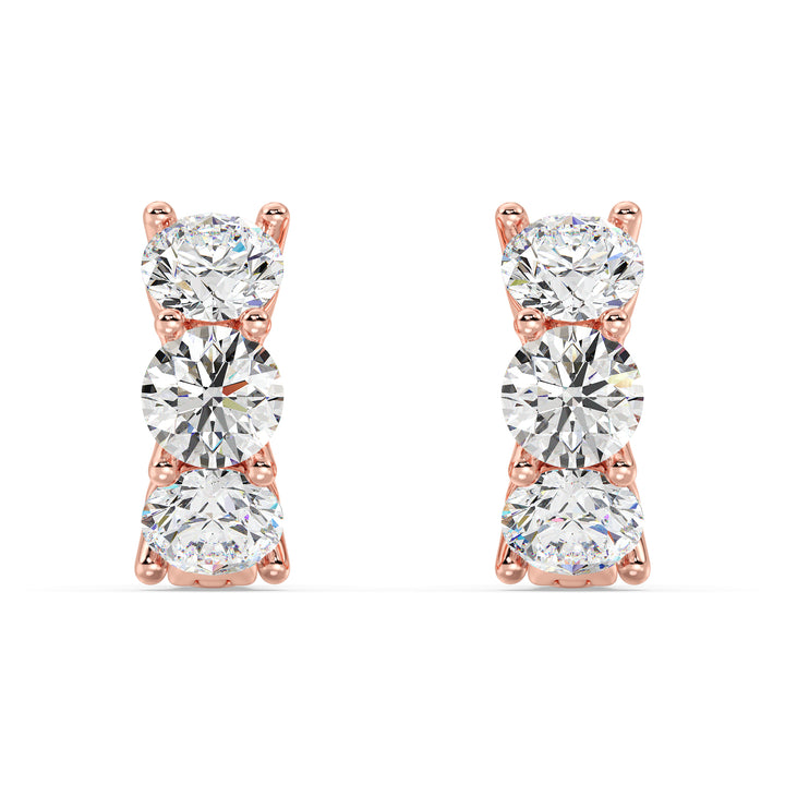 18K Rose Gold Huggie Hoop Earrings featuring 1.38 Ct Round Lab-Grown Diamonds – Timeless Luxury with Modern Sophistication