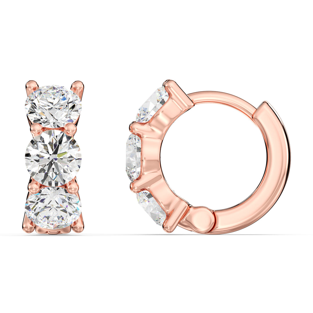 18K Rose Gold Huggie Hoop Earrings featuring 1.38 Ct Round Lab-Grown Diamonds – Timeless Luxury with Modern Sophistication