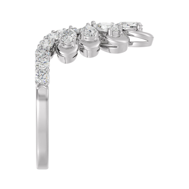 18K White Gold Blooming Floret Cather Ring embellished with 7 pear-cut and 15 round-cut lab-grown diamonds, totaling 1.45 carats, designed in a timeless floral pattern