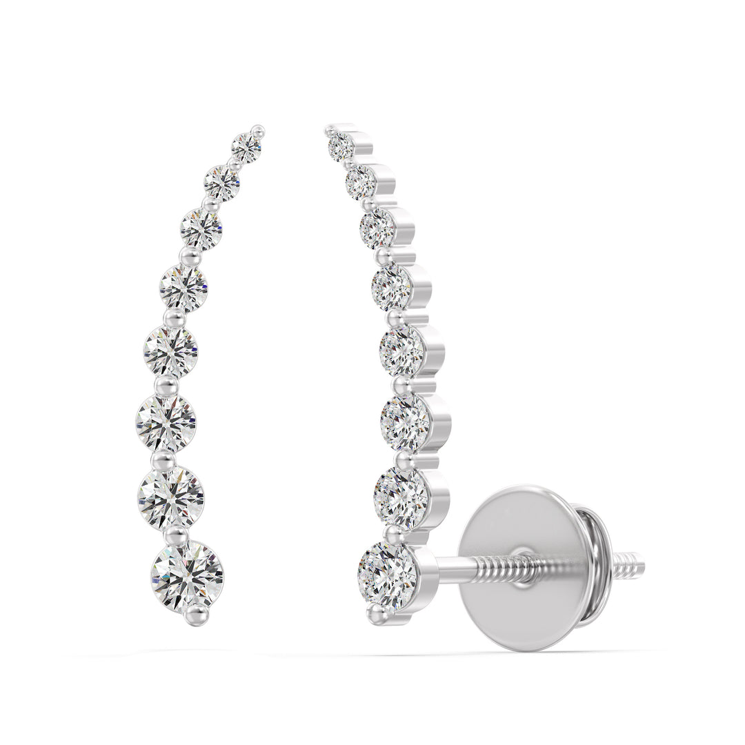 18K White Gold Curved Stud Earrings adorned with Round Lab-Grown Diamonds, 0.42ct, timeless and chic design