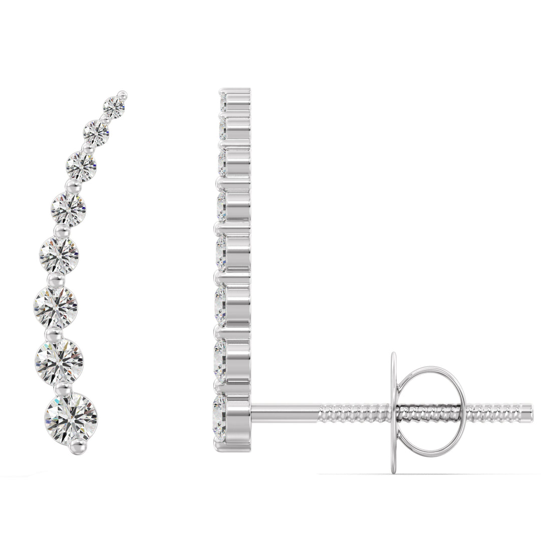 18K White Gold Curved Stud Earrings adorned with Round Lab-Grown Diamonds, 0.42ct, timeless and chic design