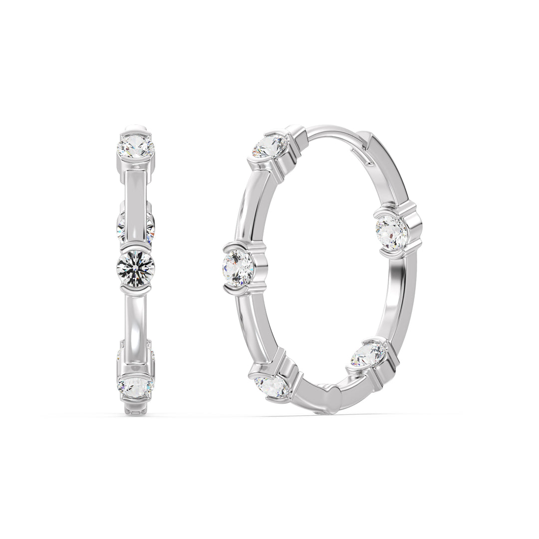 18K White Gold Hoop Earrings set with 1.10 Ct EF/VS round lab-grown diamonds, exuding a sleek and modern elegance