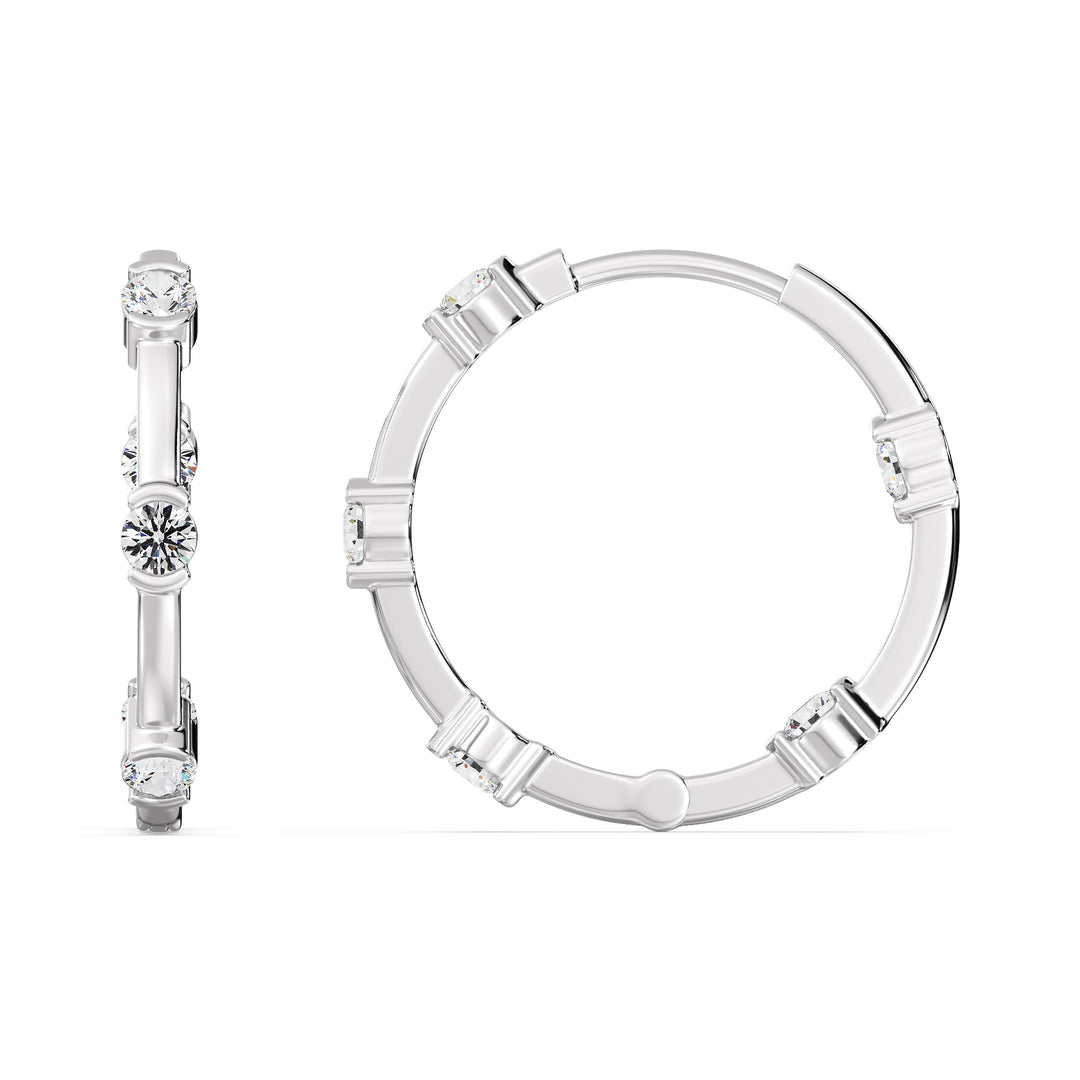 18K White Gold Hoop Earrings set with 1.10 Ct EF/VS round lab-grown diamonds, exuding a sleek and modern elegance