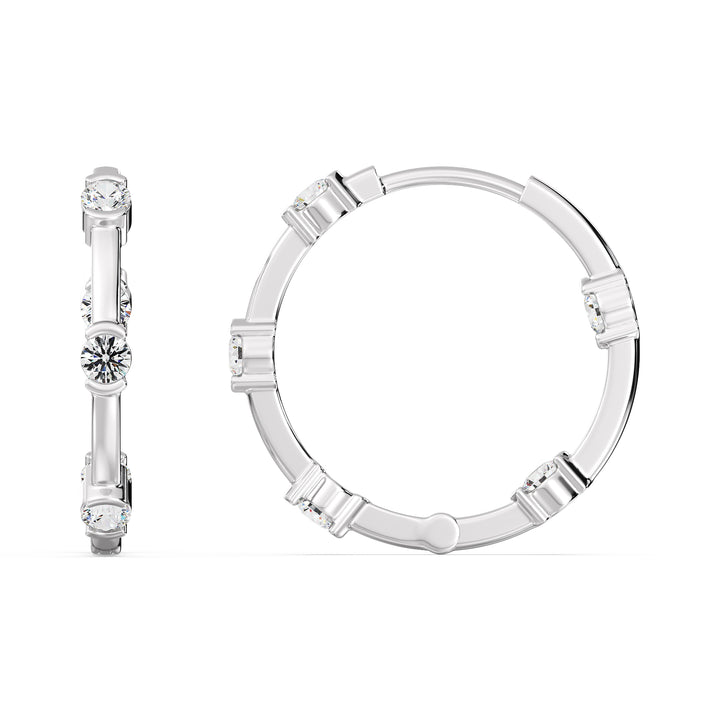 18K White Gold Hoop Earrings set with 1.10 Ct EF/VS round lab-grown diamonds, exuding a sleek and modern elegance