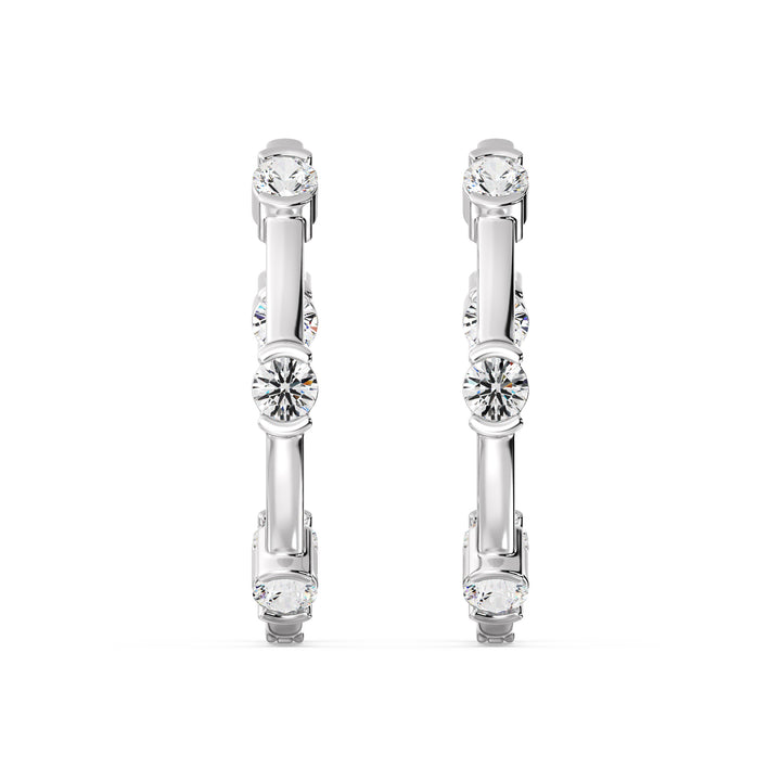 18K White Gold Hoop Earrings set with 1.10 Ct EF/VS round lab-grown diamonds, exuding a sleek and modern elegance