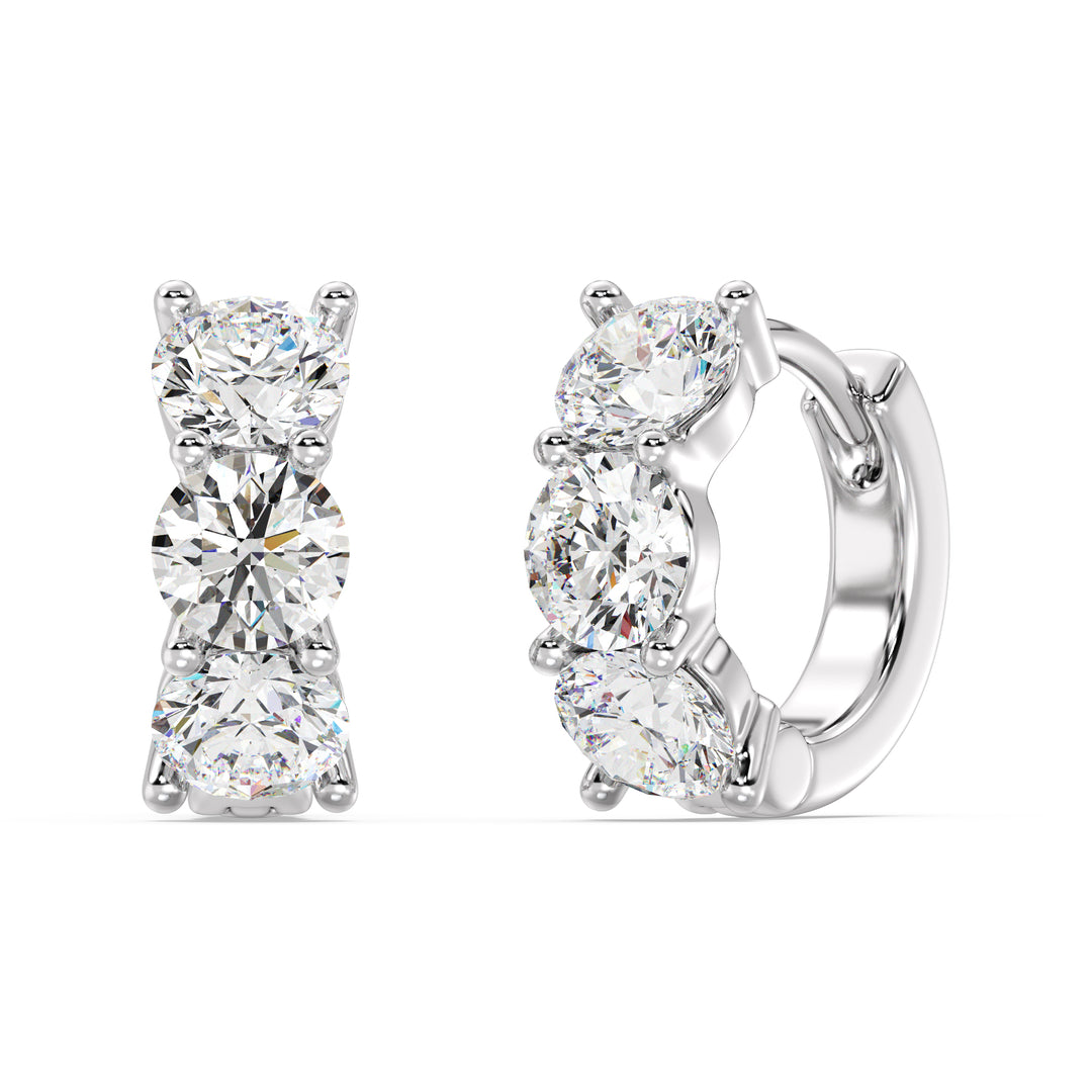 18K White Gold Huggie Hoop Earrings adorned with 1.38 Ct Round Lab-Grown Diamonds – A Perfect Blend of Elegance and Versatility