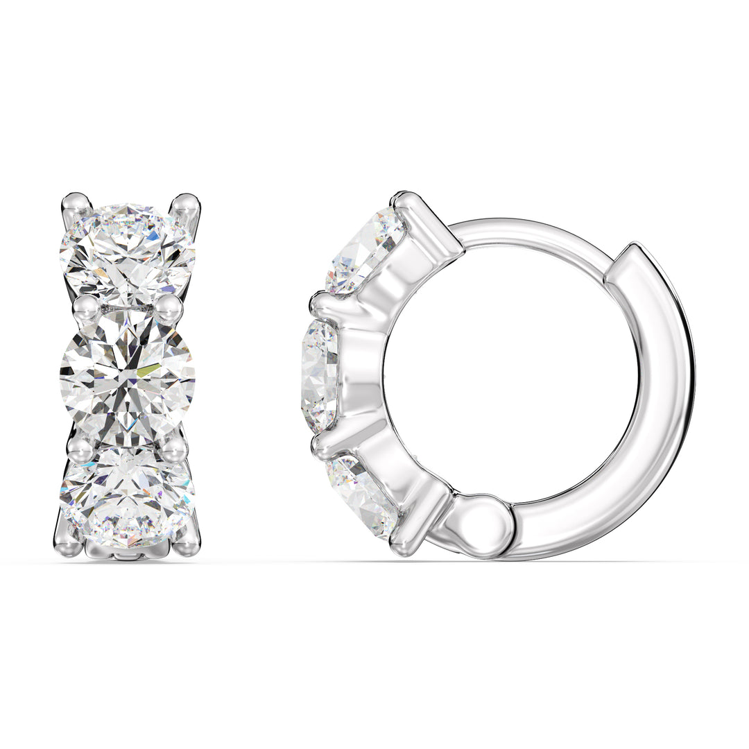 18K White Gold Huggie Hoop Earrings adorned with 1.38 Ct Round Lab-Grown Diamonds – A Perfect Blend of Elegance and Versatility