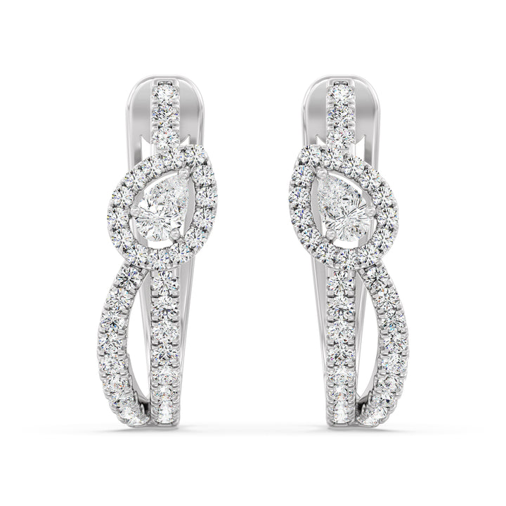 Twisted Hoop Earrings in 18K White Gold, elegantly designed with round and pear-shaped lab-grown diamonds, exuding a timeless and sophisticated charm