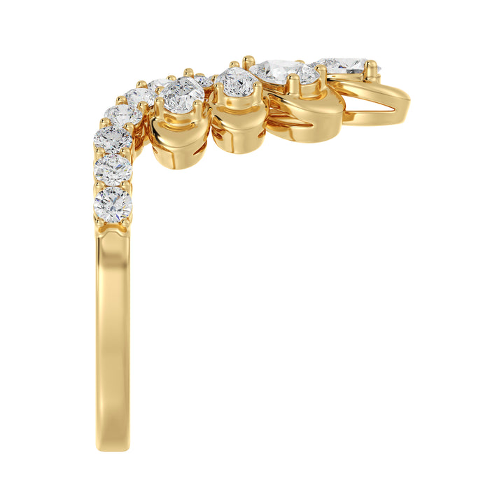 18K Yellow Gold Blooming Floret Cather Ring adorned with 7 pear-cut and 15 round-cut lab-grown diamonds, totaling 1.45 carats, showcasing a stunning floral design