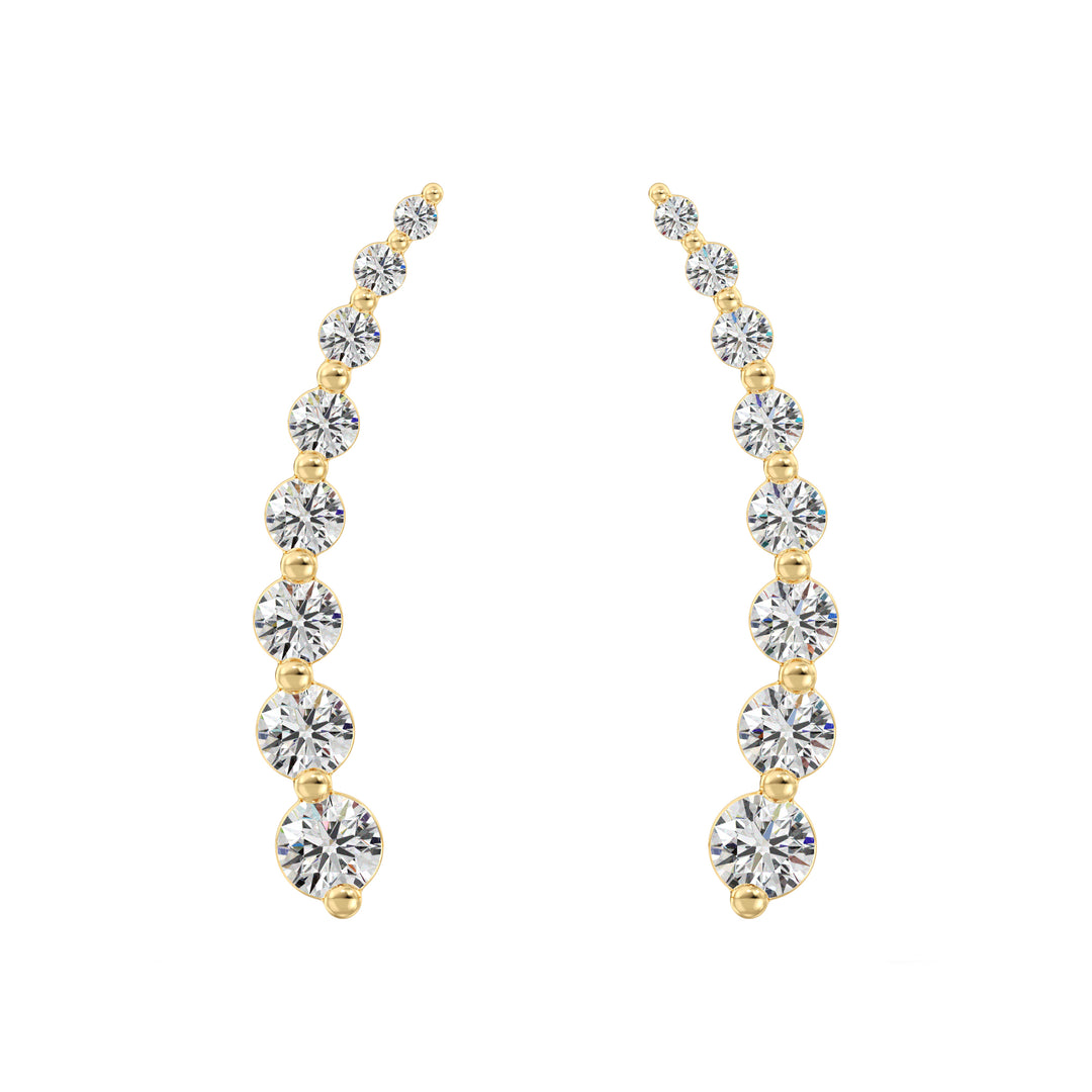 18K Yellow Gold Curved Stud Earrings with Round Lab-Grown Diamonds, 0.42ct, sleek modern design