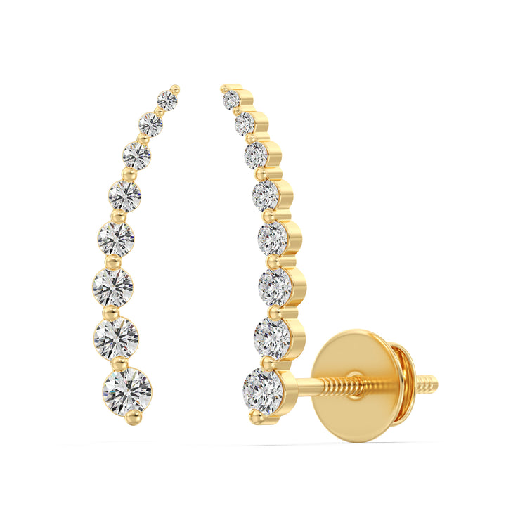 18K Yellow Gold Curved Stud Earrings with Round Lab-Grown Diamonds, 0.42ct, sleek modern design
