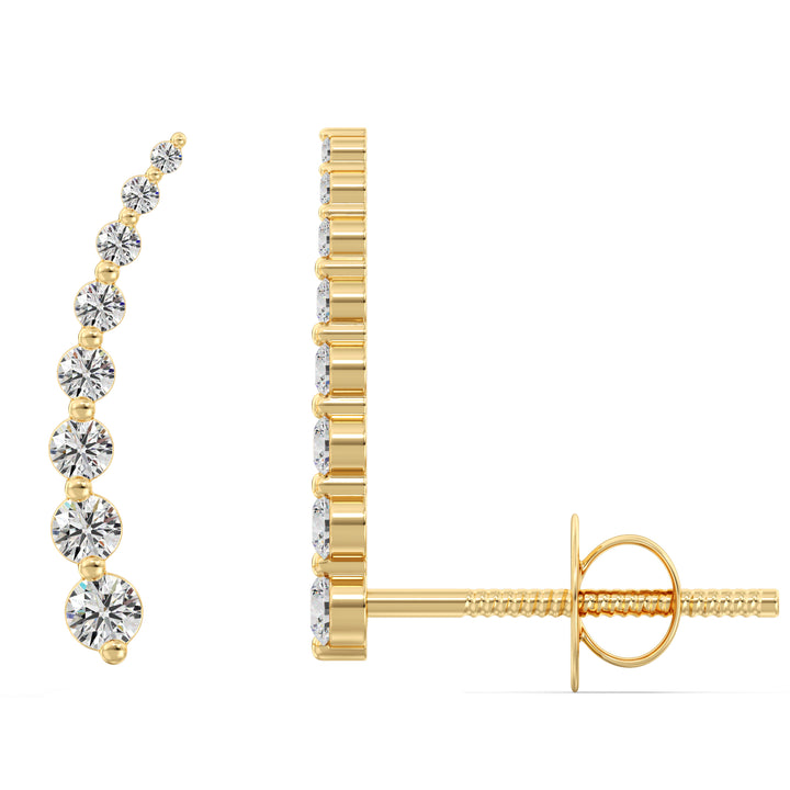 18K Yellow Gold Curved Stud Earrings with Round Lab-Grown Diamonds, 0.42ct, sleek modern design