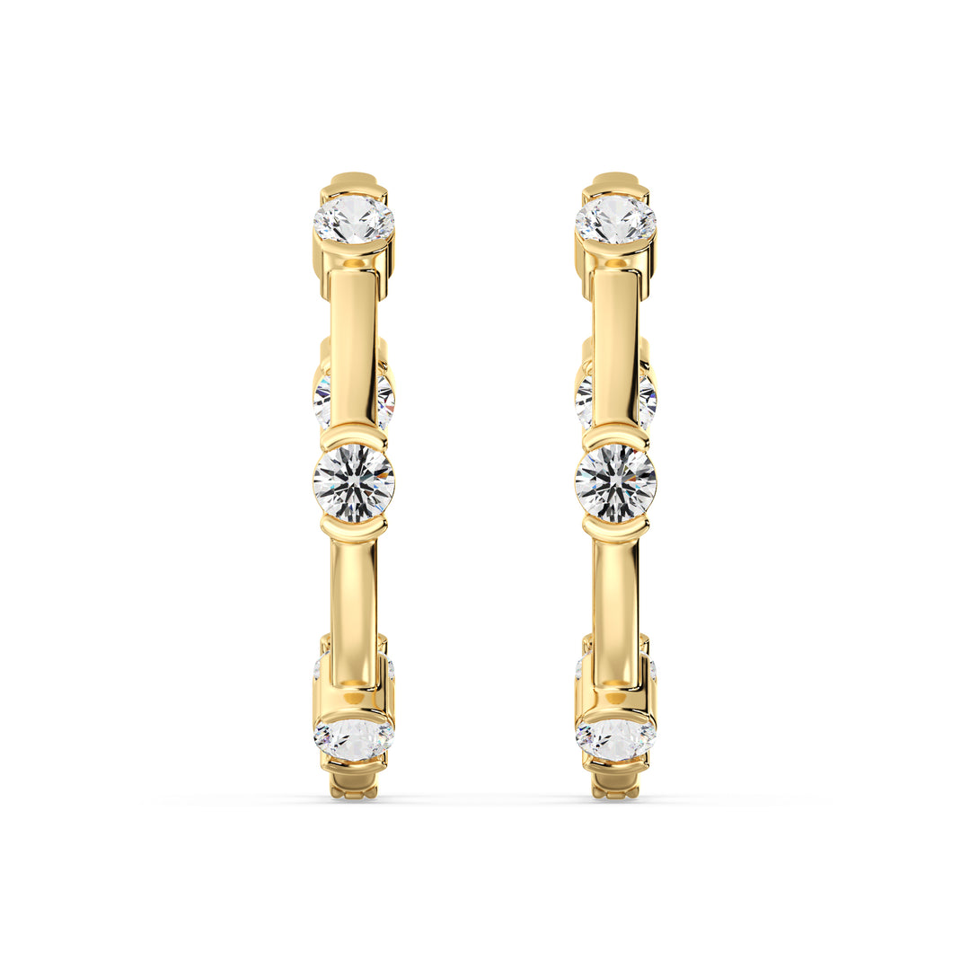 18K Yellow Gold Hoop Earrings adorned with 1.10 Ct EF/VS round lab-grown diamonds, showcasing a timeless and elegant design