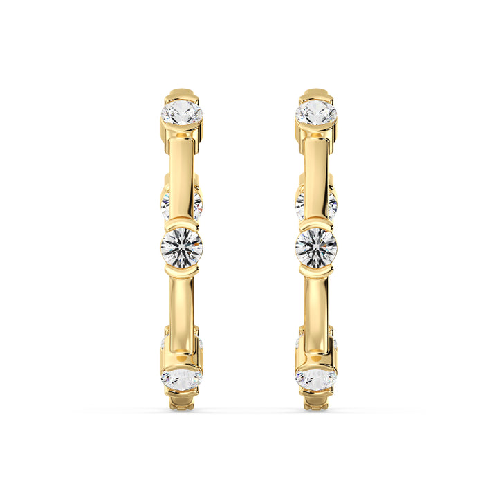 18K Yellow Gold Hoop Earrings adorned with 1.10 Ct EF/VS round lab-grown diamonds, showcasing a timeless and elegant design