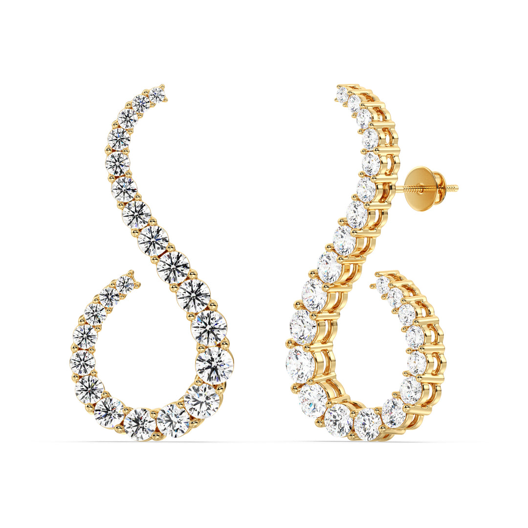18K Yellow Gold Hoop Earrings featuring 3.9 Ct EF/VS round lab-grown diamonds with a secure latch-back closure, showcasing timeless elegance and radiant brilliance