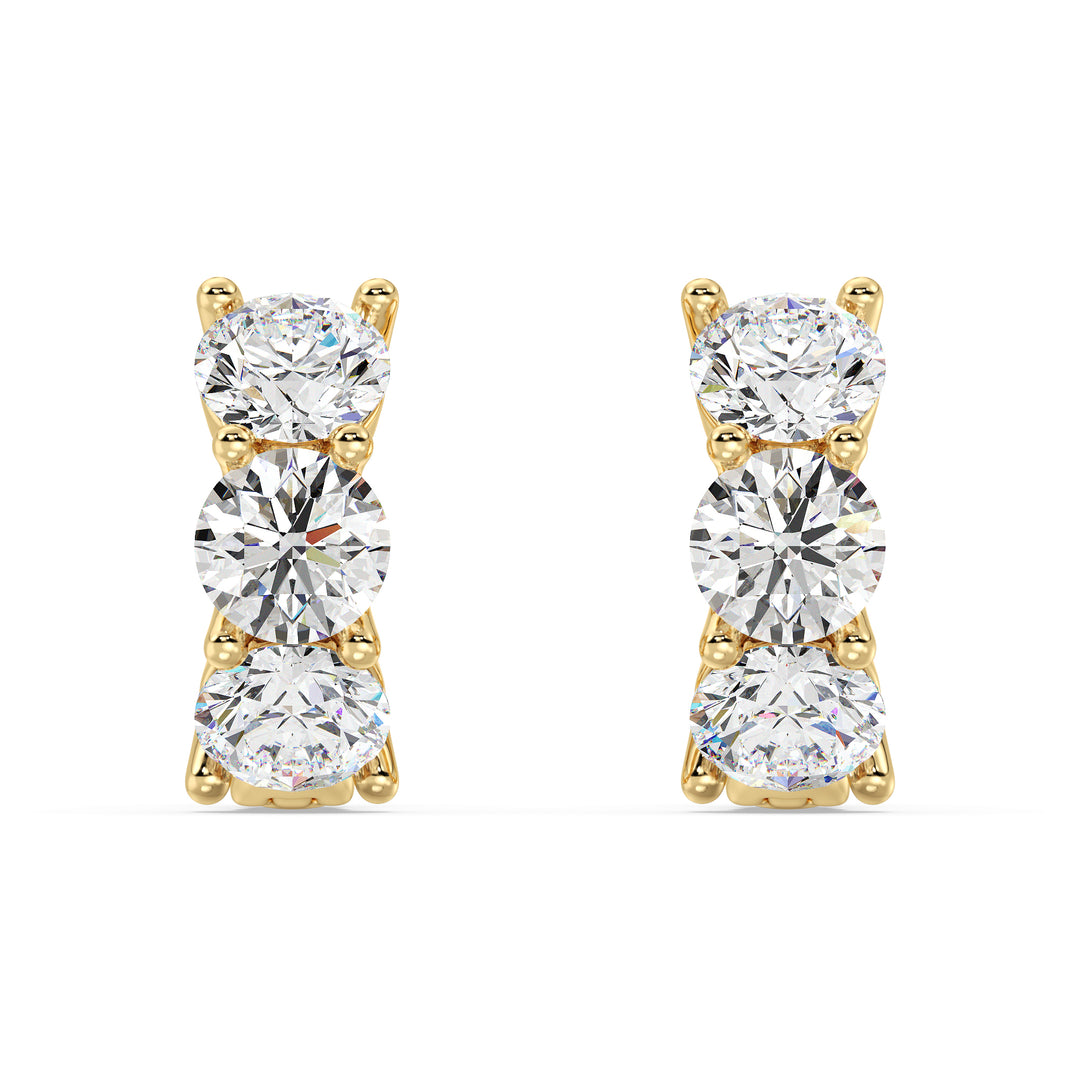 18K Yellow Gold Huggie Hoop Earrings with 1.38 Ct Round Lab-Grown Diamonds – Elegant and Sustainable Jewelry.
