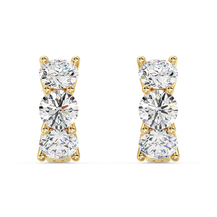 18K Yellow Gold Huggie Hoop Earrings with 1.38 Ct Round Lab-Grown Diamonds – Elegant and Sustainable Jewelry.