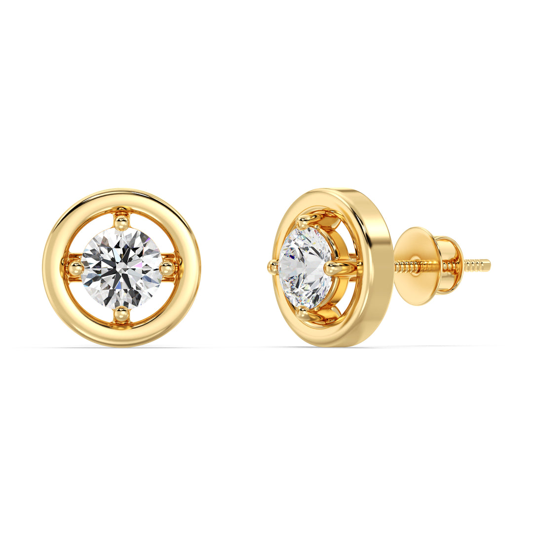 18K Yellow Gold Round Lab-Grown Diamond Classic Stud Earrings for Women