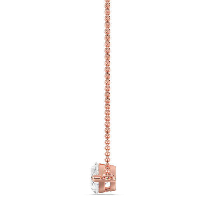 2.00 Carat Marquise-Cut Lab-Grown Diamond Solitaire Pendant Necklace set in 18K Rose Gold with a delicate chain, highlighting the diamond's sparkle and the romantic blush tone of rose gold