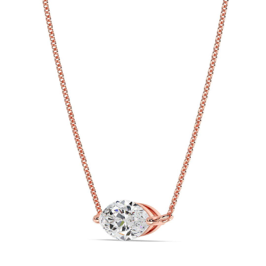 2.00 Carat Marquise-Cut Lab-Grown Diamond Solitaire Pendant Necklace set in 18K Rose Gold with a delicate chain, highlighting the diamond's sparkle and the romantic blush tone of rose gold