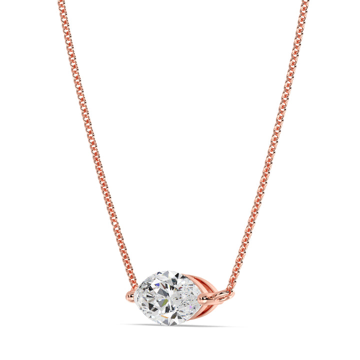 2.00 Carat Marquise-Cut Lab-Grown Diamond Solitaire Pendant Necklace set in 18K Rose Gold with a delicate chain, highlighting the diamond's sparkle and the romantic blush tone of rose gold