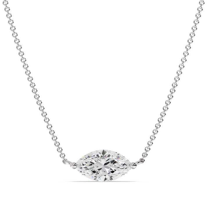 2.00 Carat Marquise-Cut Lab-Grown Diamond Solitaire Pendant Necklace set in 18K White Gold with a polished chain, featuring the diamond's radiance and the sleek elegance of white gold