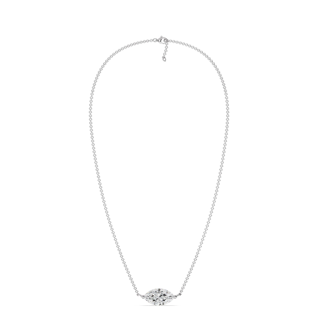 2.00 Carat Marquise-Cut Lab-Grown Diamond Solitaire Pendant Necklace set in 18K White Gold with a polished chain, featuring the diamond's radiance and the sleek elegance of white gold