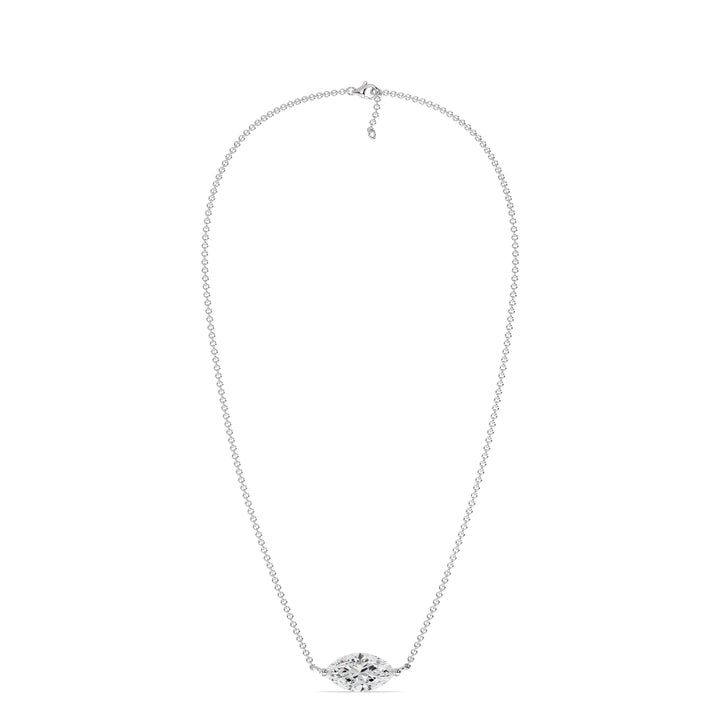 2.00 Carat Marquise-Cut Lab-Grown Diamond Solitaire Pendant Necklace set in 18K White Gold with a polished chain, featuring the diamond's radiance and the sleek elegance of white gold