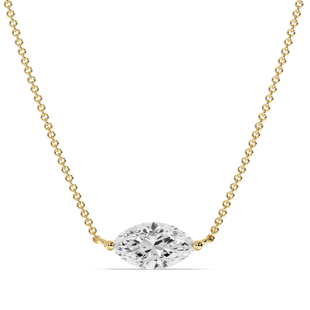 2.00 Carat Marquise-Cut Lab-Grown Diamond Solitaire Pendant Necklace set in 18K Yellow Gold with a sleek chain, showcasing the diamond's brilliance and the warm glow of yellow gold