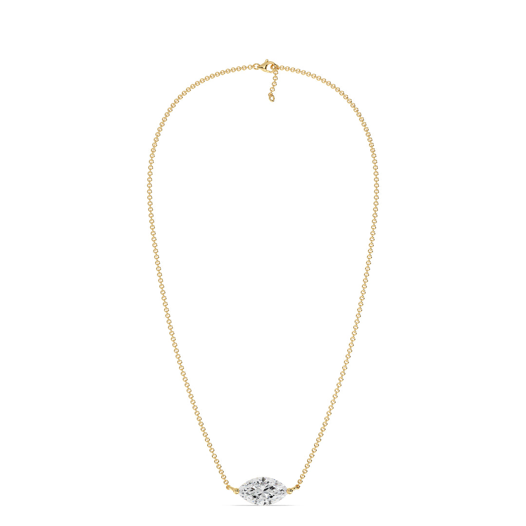 2.00 Carat Marquise-Cut Lab-Grown Diamond Solitaire Pendant Necklace set in 18K Yellow Gold with a sleek chain, showcasing the diamond's brilliance and the warm glow of yellow gold