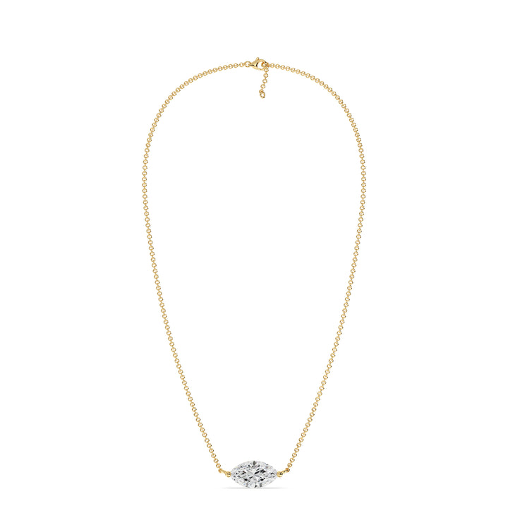 2.00 Carat Marquise-Cut Lab-Grown Diamond Solitaire Pendant Necklace set in 18K Yellow Gold with a sleek chain, showcasing the diamond's brilliance and the warm glow of yellow gold