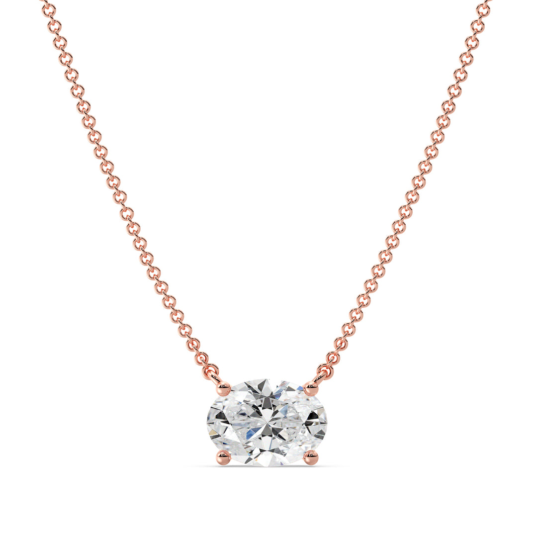 2.00 Carat Oval Lab-Grown Diamond Solitaire Necklace in 18K Rose Gold, showcasing a stunning IGI-certified diamond in a prong setting on a warm rose gold chain