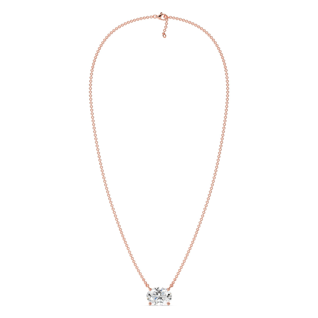 2.00 Carat Oval Lab-Grown Diamond Solitaire Necklace in 18K Rose Gold, showcasing a stunning IGI-certified diamond in a prong setting on a warm rose gold chain