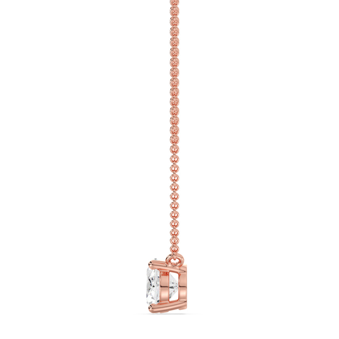 2.00 Carat Oval Lab-Grown Diamond Solitaire Necklace in 18K Rose Gold, showcasing a stunning IGI-certified diamond in a prong setting on a warm rose gold chain