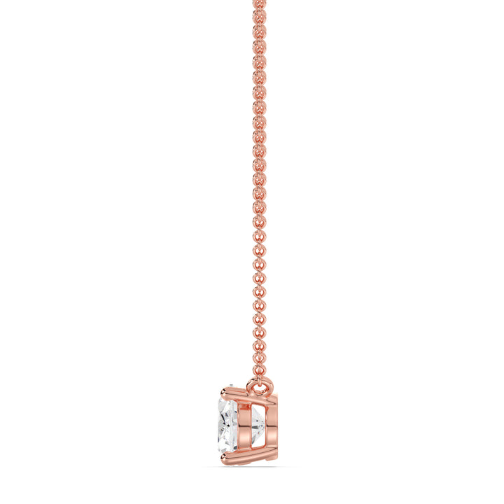 2.00 Carat Oval Lab-Grown Diamond Solitaire Necklace in 18K Rose Gold, showcasing a stunning IGI-certified diamond in a prong setting on a warm rose gold chain