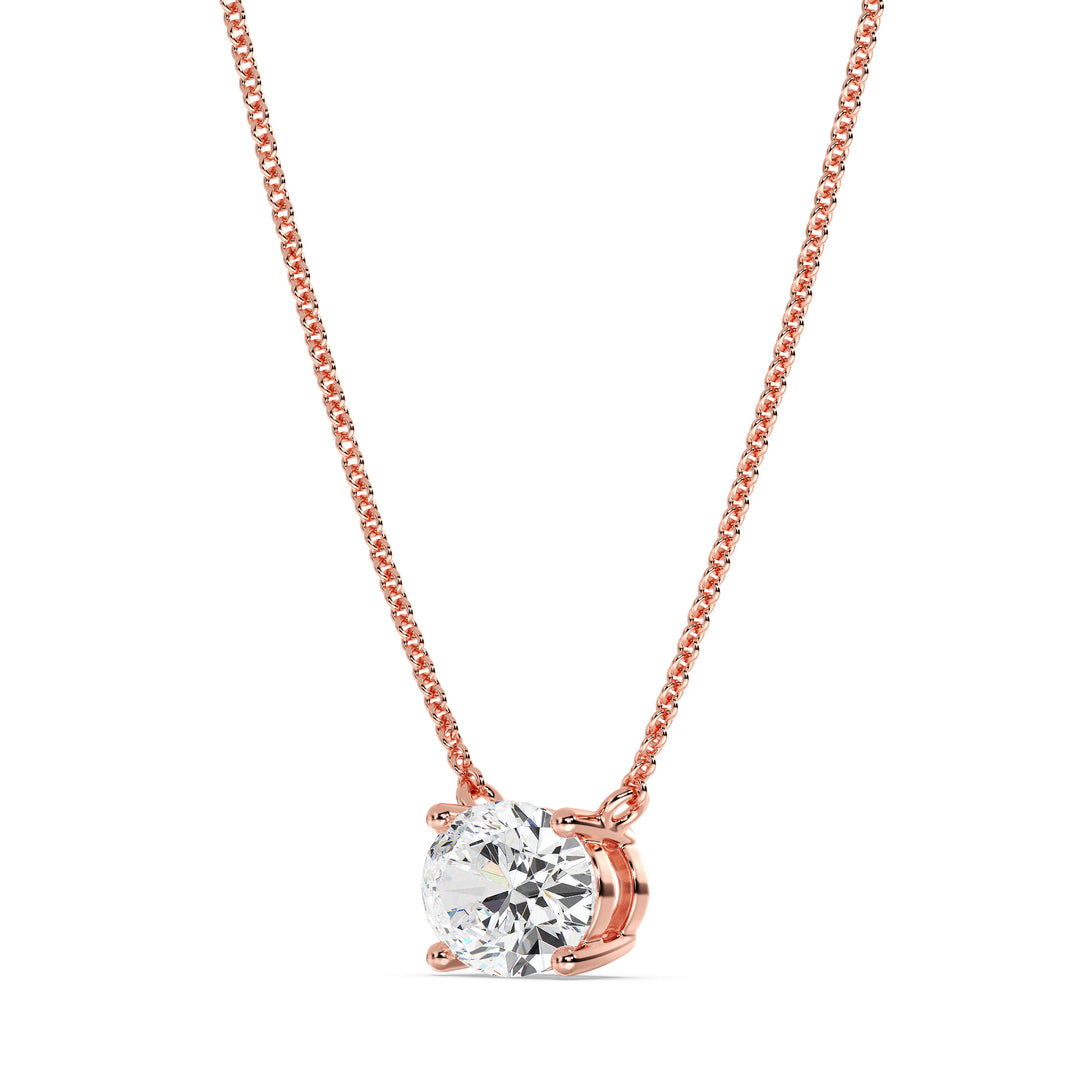 2.00 Carat Oval Lab-Grown Diamond Solitaire Necklace in 18K Rose Gold, showcasing a stunning IGI-certified diamond in a prong setting on a warm rose gold chain