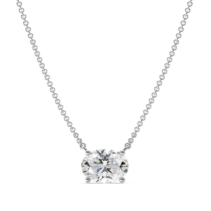 2.00 Carat Oval Lab-Grown Diamond Solitaire Necklace in 18K White Gold, highlighting a brilliant IGI-certified diamond in a sleek prong setting on a sophisticated white gold chain
