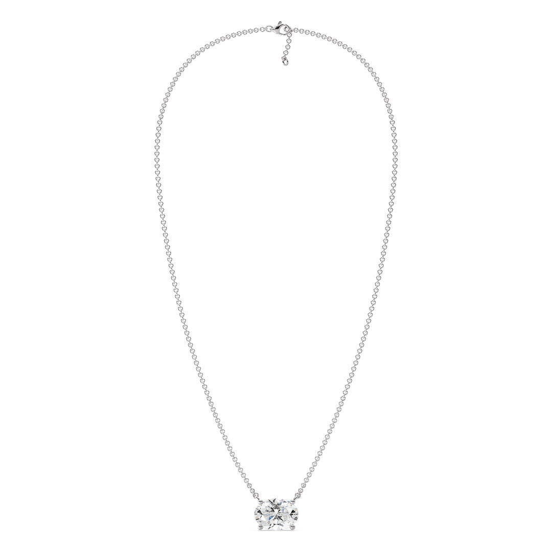 2.00 Carat Oval Lab-Grown Diamond Solitaire Necklace in 18K White Gold, highlighting a brilliant IGI-certified diamond in a sleek prong setting on a sophisticated white gold chain
