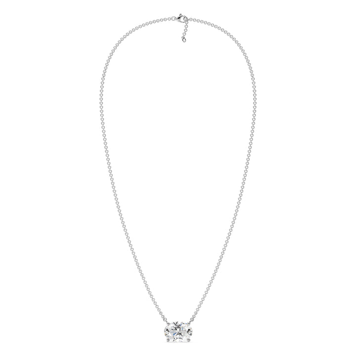 2.00 Carat Oval Lab-Grown Diamond Solitaire Necklace in 18K White Gold, highlighting a brilliant IGI-certified diamond in a sleek prong setting on a sophisticated white gold chain