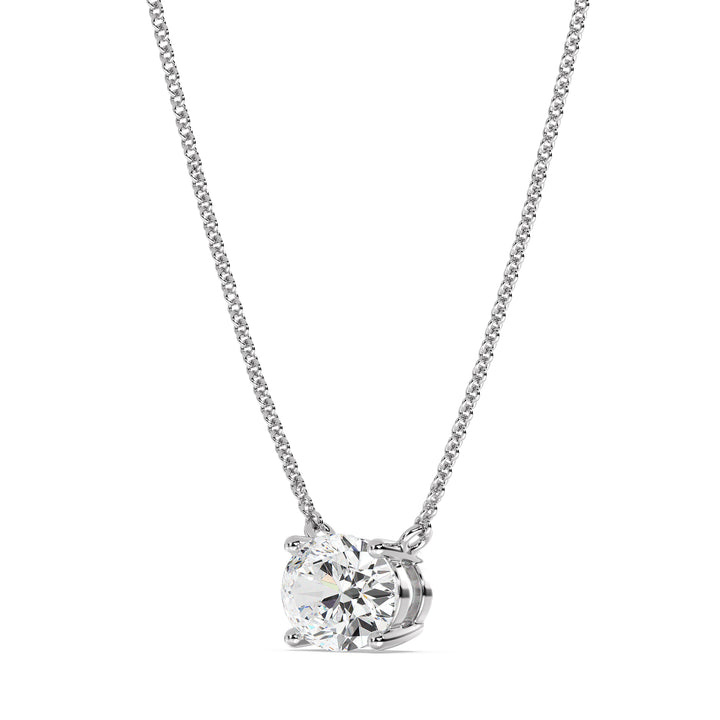 2.00 Carat Oval Lab-Grown Diamond Solitaire Necklace in 18K White Gold, highlighting a brilliant IGI-certified diamond in a sleek prong setting on a sophisticated white gold chain