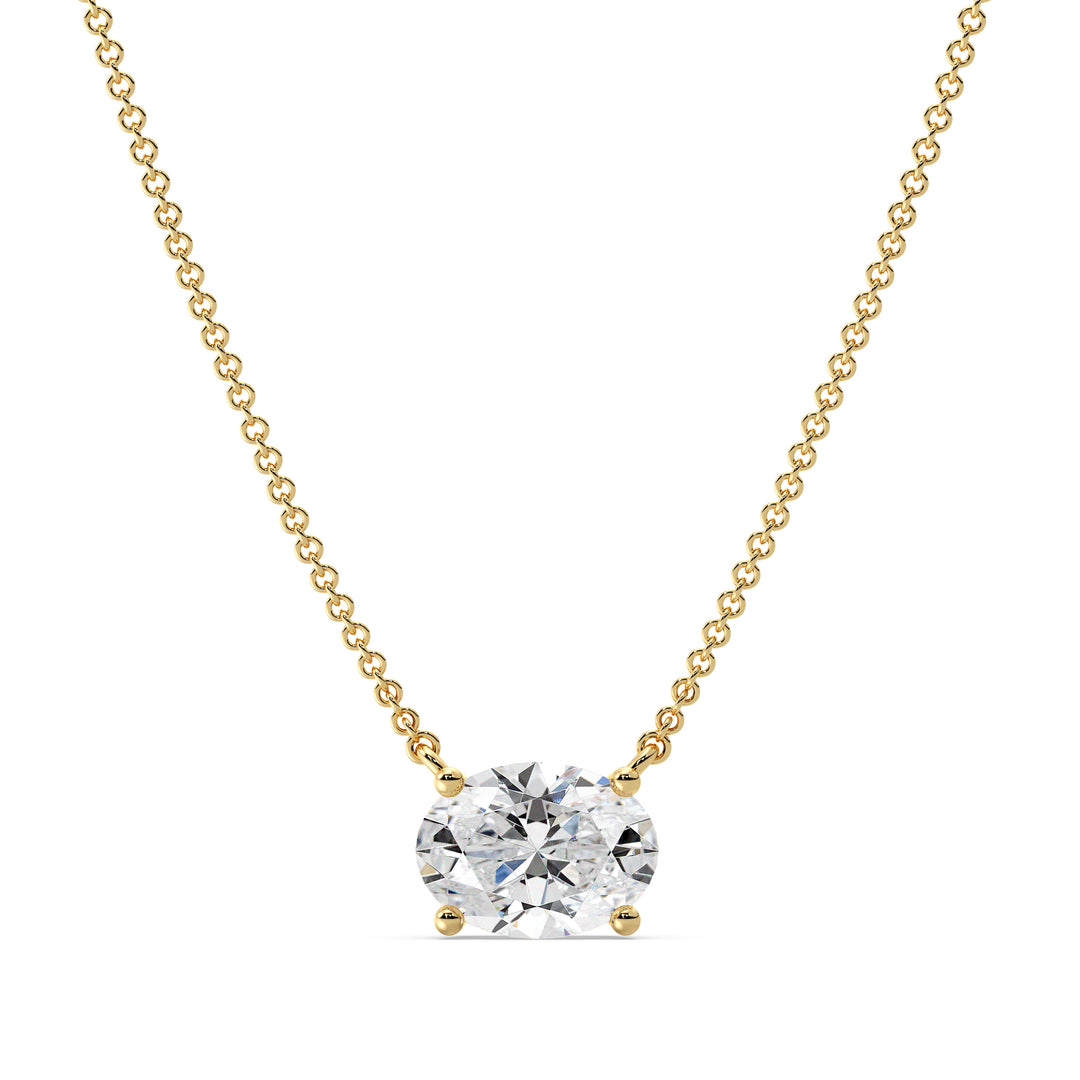 2.00 Carat Oval Lab-Grown Diamond Solitaire Necklace in 18K Yellow Gold, featuring a sparkling IGI-certified diamond in a classic prong setting on a delicate gold chain