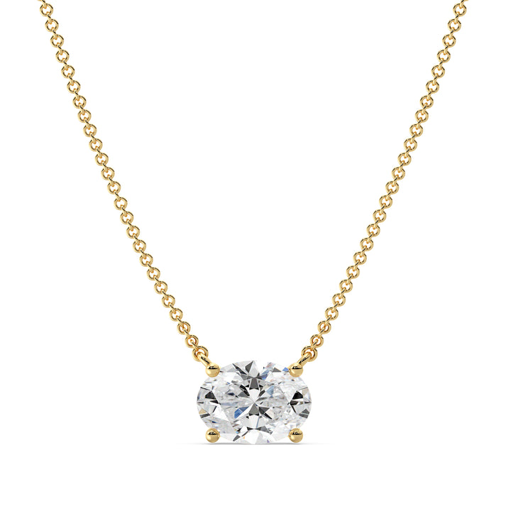 2.00 Carat Oval Lab-Grown Diamond Solitaire Necklace in 18K Yellow Gold, featuring a sparkling IGI-certified diamond in a classic prong setting on a delicate gold chain