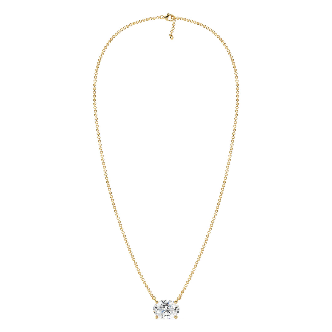 2.00 Carat Oval Lab-Grown Diamond Solitaire Necklace in 18K Yellow Gold, featuring a sparkling IGI-certified diamond in a classic prong setting on a delicate gold chain